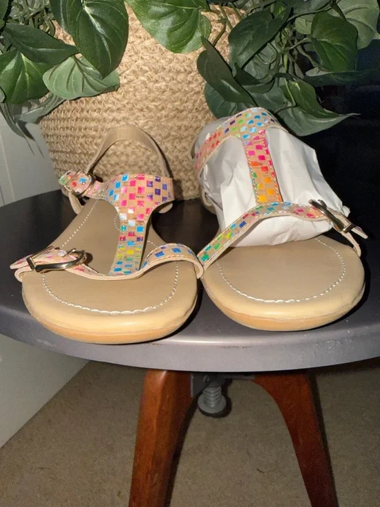 Van Eli Multicolor Mosaic T‑Strap Sandals - Beige/Multicolor Size 11 M - Picture 8 of 11